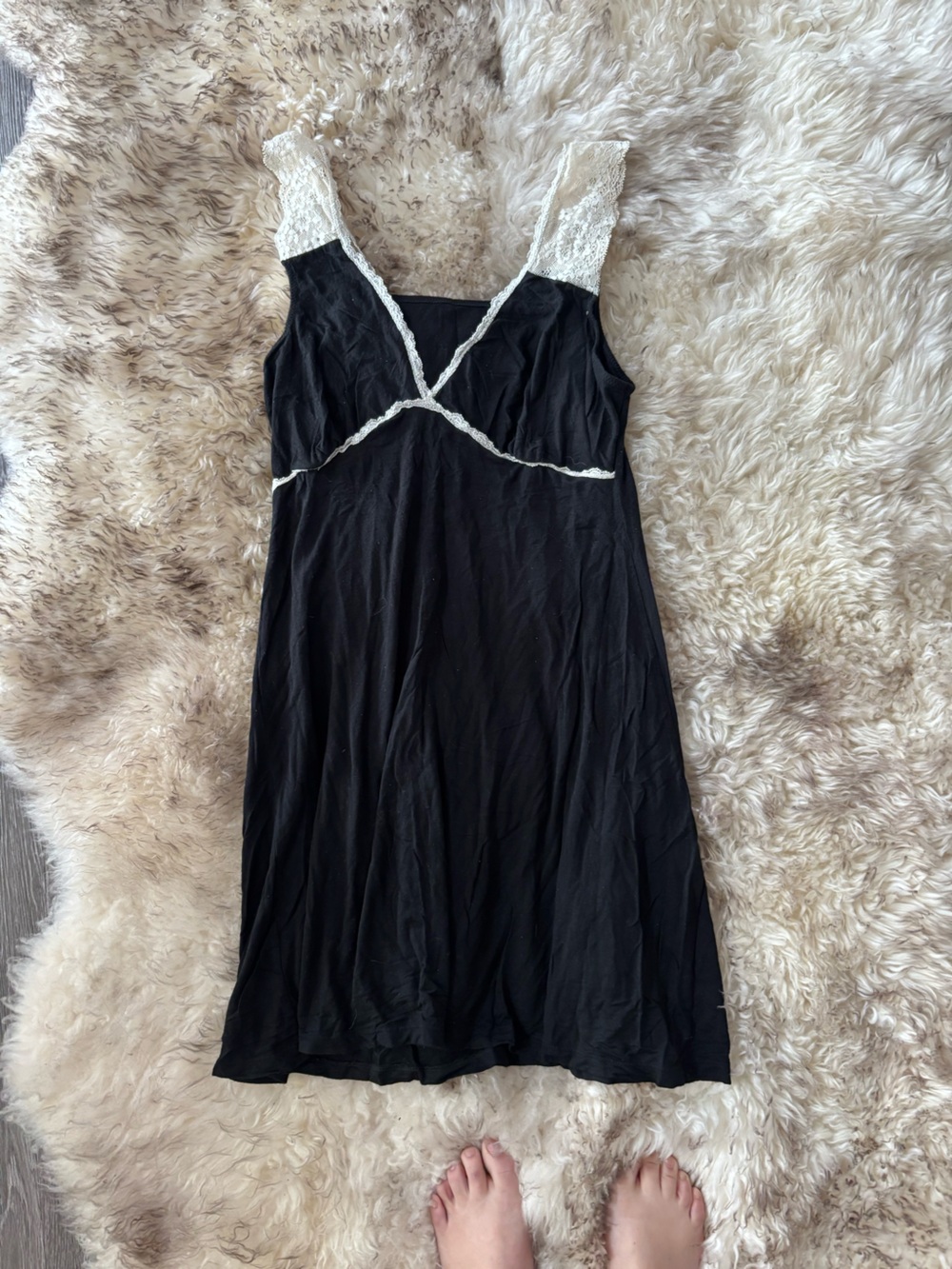 Women's Black Nightgown with Lace Trim